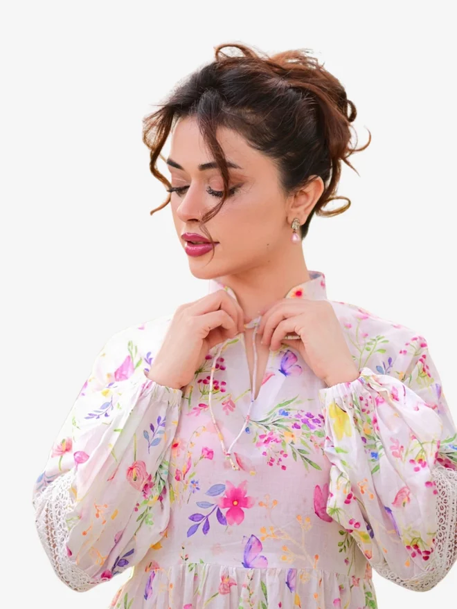 زوك Zauk Women Tie-Up Neck Floral Maxi Dress